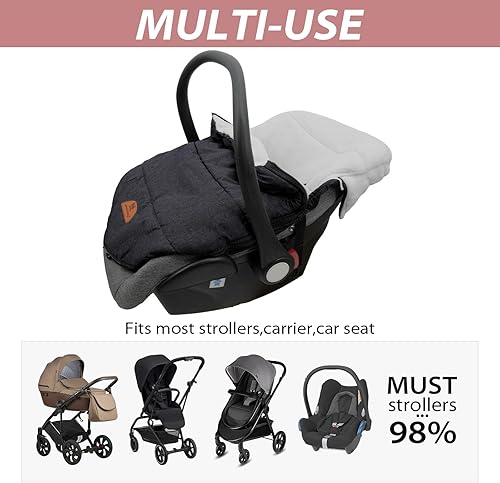 Miniatura 7 de Saco universal para cochecito, impermeable, resistente al viento, antideslizante, para invierno, cálido, para bebé, con capucha de forro polar con