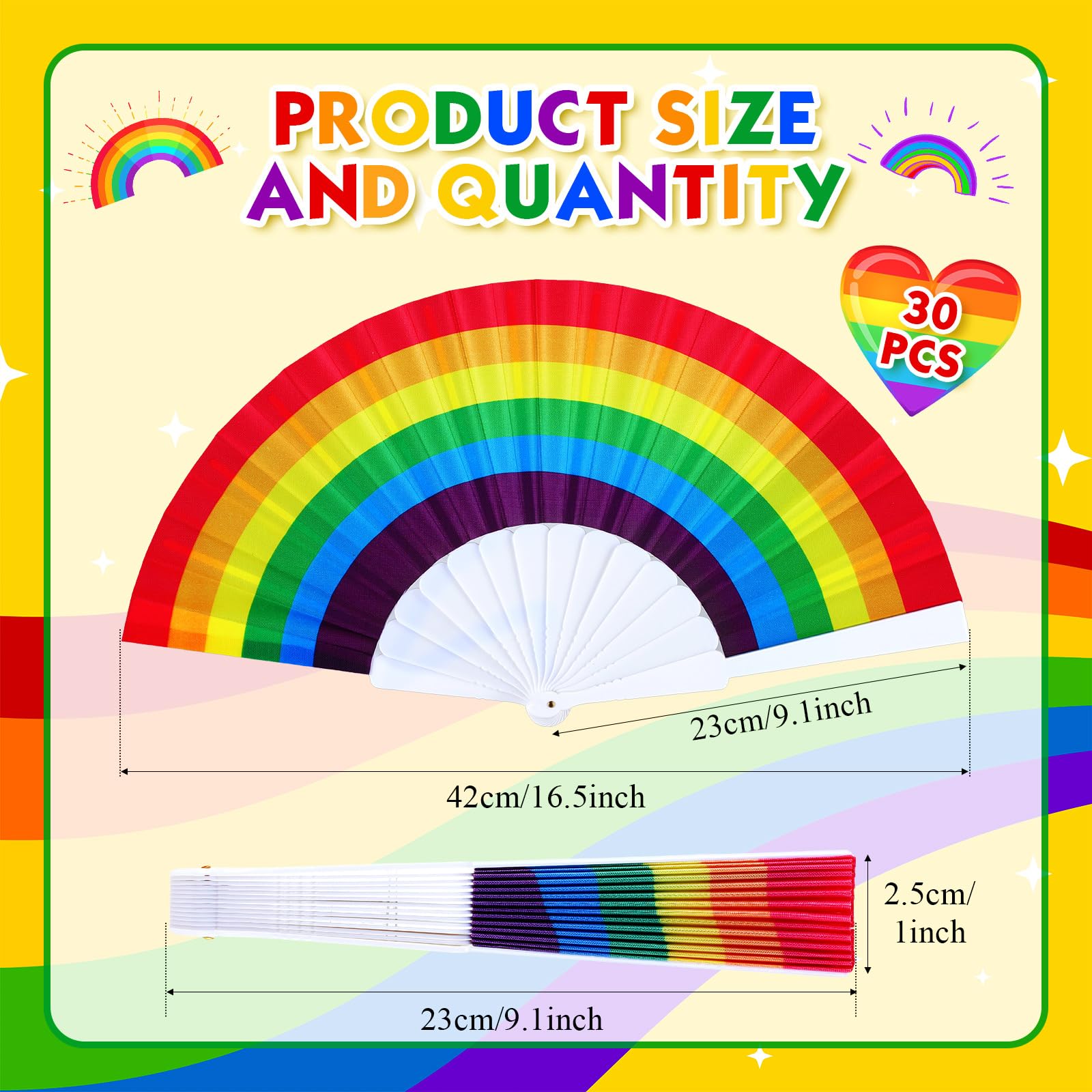 Pinkunn 30 Pcs Rainbow Folding Fans Rainbow Party Decoration Colorful Hand Held Lgbt Pride Plastic Foldable Fan for Women Men Music Festival Events Dance Supplies