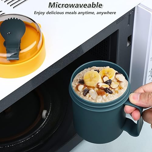 Miniatura 3 de Taza de sopa para microondas con tapa Taza de sopa Tazón de sopa Tazón de sopa Recipiente para llevar Taza de cereales con tapa y cuchara para