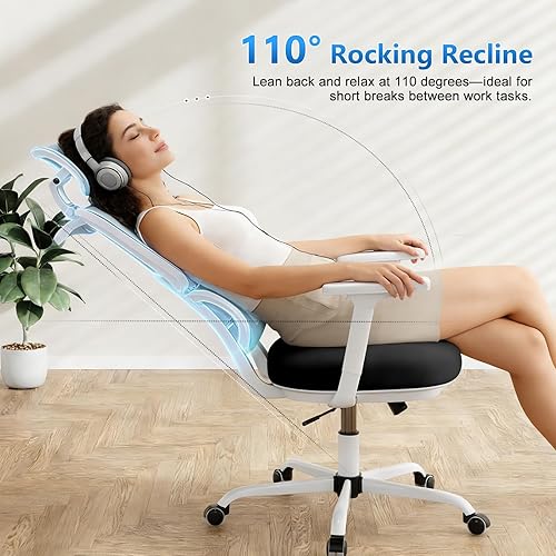 Miniatura 6 de Silla de oficina con respaldo alto, silla de escritorio de malla, silla ergonómica para computadora con reposacabezas, reposabrazos ajustables 3D y
