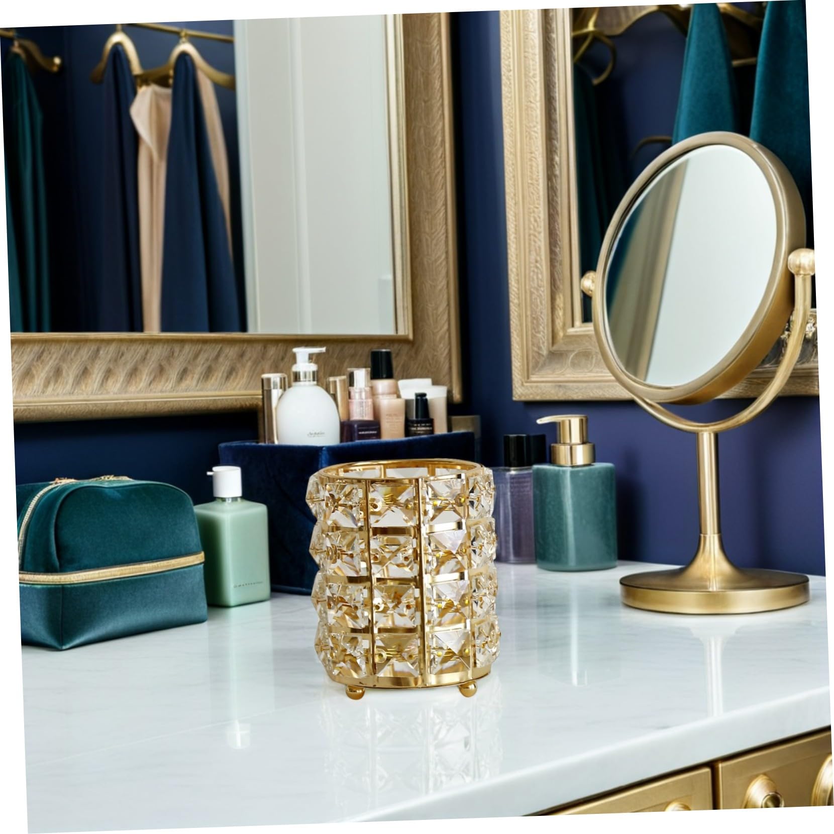 2 Stück Glas Stifthalter Elegant Europäisch Vielseitiger Schreibtisch Organizer für Büro Schminktisch Transparenter Aufbewahrungsbehälter für Stifte Make Up Pinsel