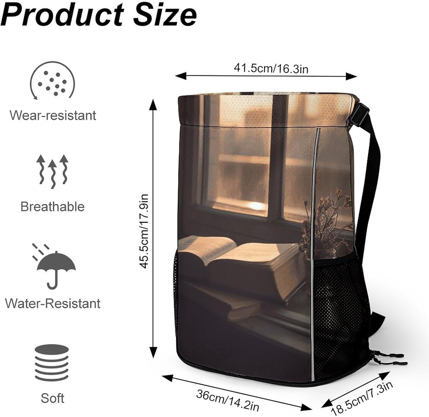 Sports Drawstring Backpack Book on Windowsill Lightweight Backpack Dry And Wet Separation Large Capacity