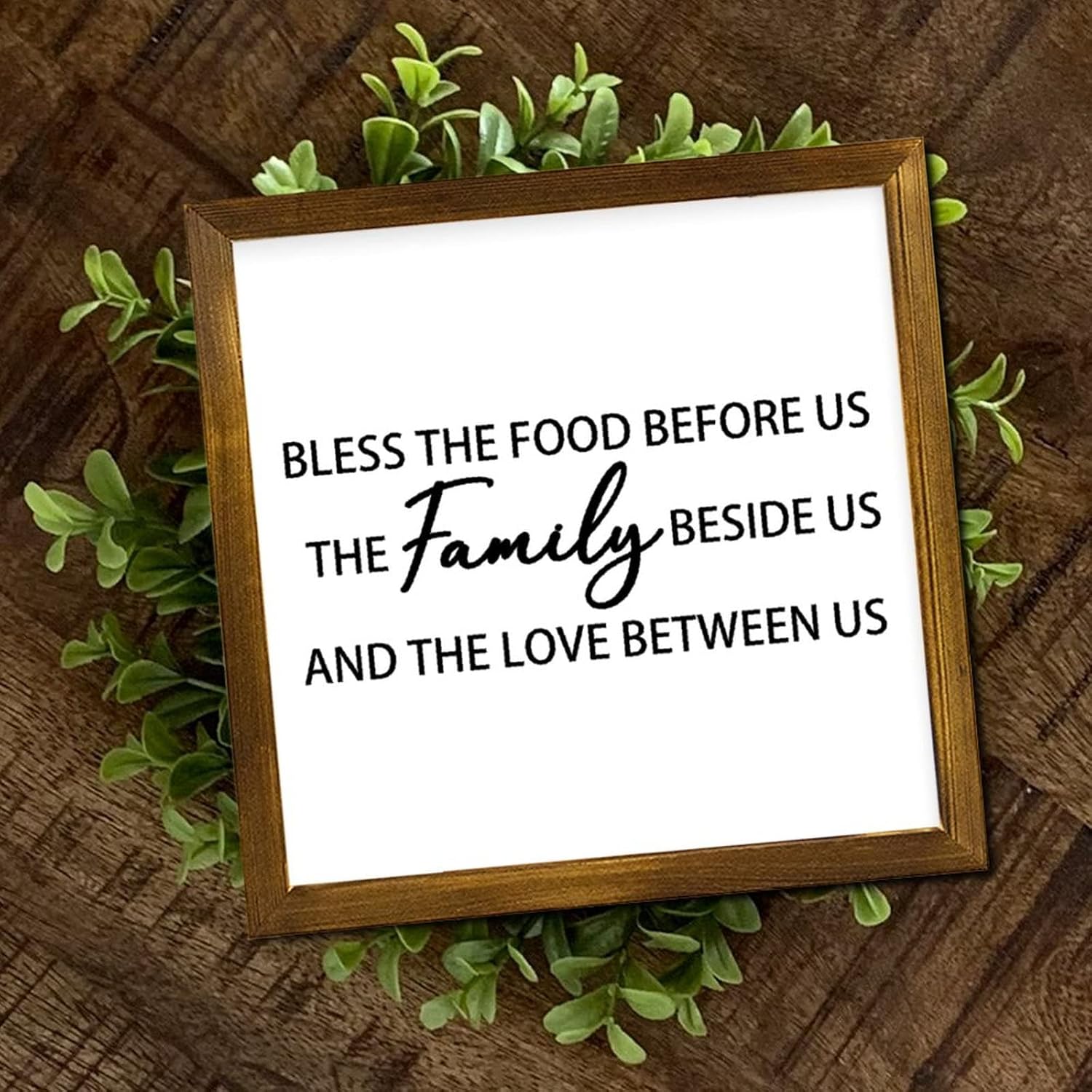Bless The Food Before Us Framed Wood Sign Christian Scripture Hanging Wall Art Retro Wall Decor Hanging Plaque Sign for Home Kitchen Bar Room Garage Bedroom Housewarming Gift 12x12 Inch