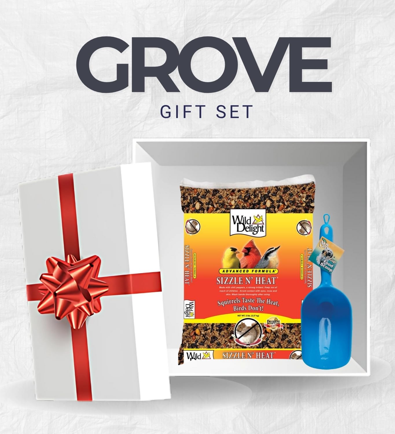 GROVE Semi per uccelli Wild Delight Sizzle N Heat Songbird semi di girasole per mangiatoie esterne - Bundle con paletta per cibo per animali domestici - Miscela calda progettata per scoraggiare gli
