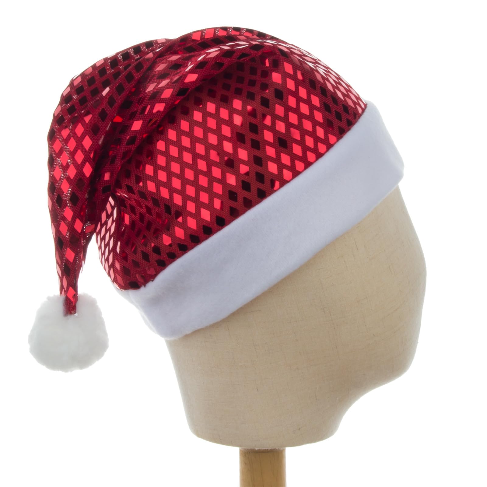 Reflektierendes Weihnachtsmützen Set für Gruppenveranstaltungen und Fotos, 12-teiliges Weihnachtskostüm Mützen mit weißem Krempenbesatz, Weihnachtsmannmützen Set, Weihnachtsparty Hüte, reflektierende