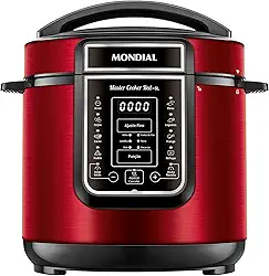 MONDIAL Panela de Pressão Elétrica Digital 6L, Vermelho/Inox, 1000W, 110V - PE-60-6L-RI
