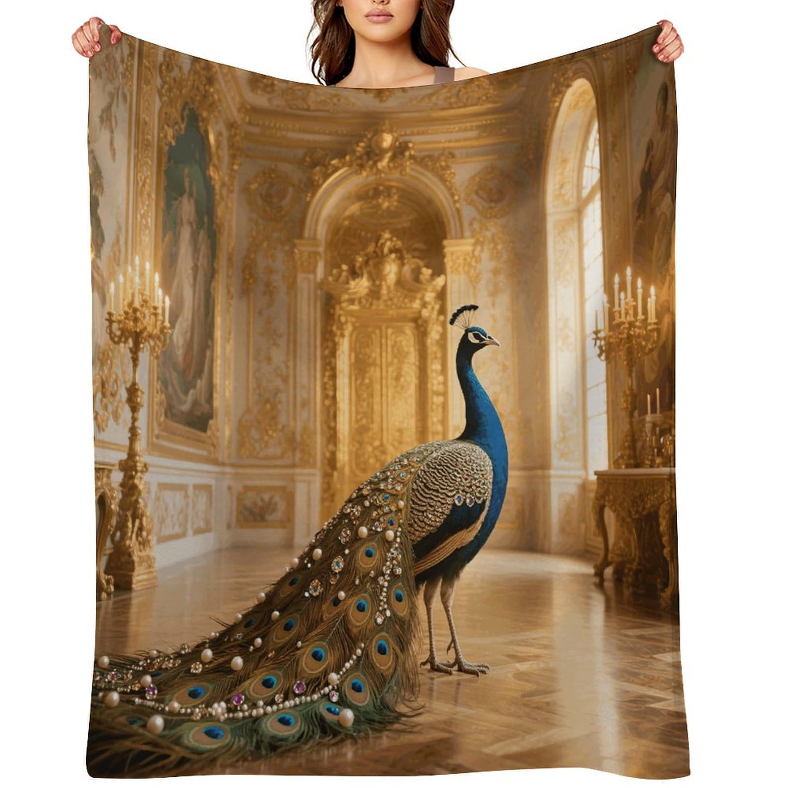 Jeweled Peacock Throw Blanket for Couch and Bed Super Soft Warm Lightweight Throw Blankets Cozy Fuzzy Flannel Blanket Personalized Decorative Blankets for Sofa Decor 50"x60"