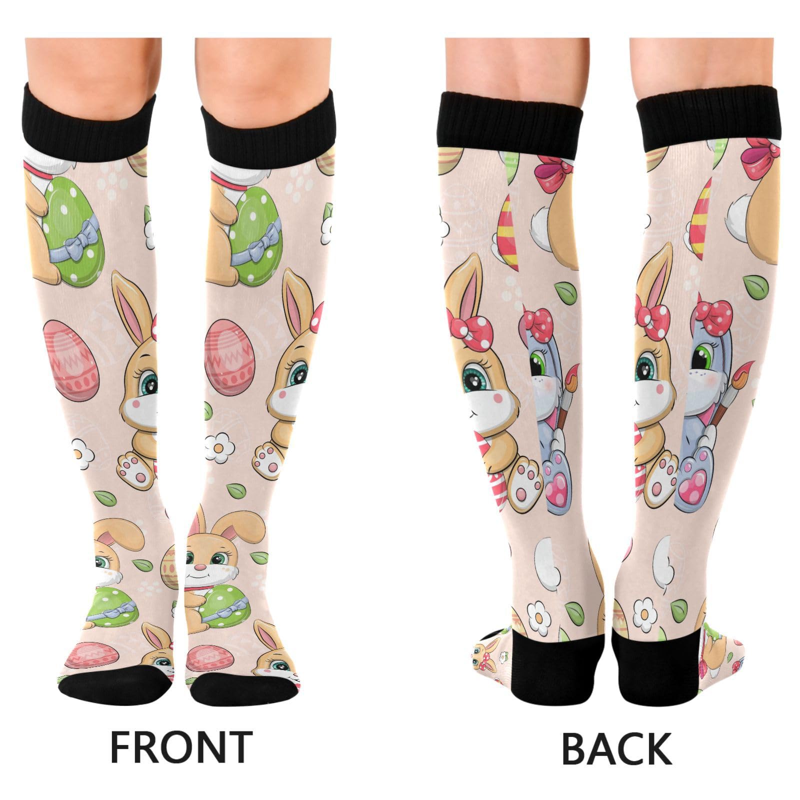 Dussdil Easter Lovely Bunny Eggs Compression Socks for Women Men Rabbit Circulation Long Knee Socks for Sport Gym Stockings Socks