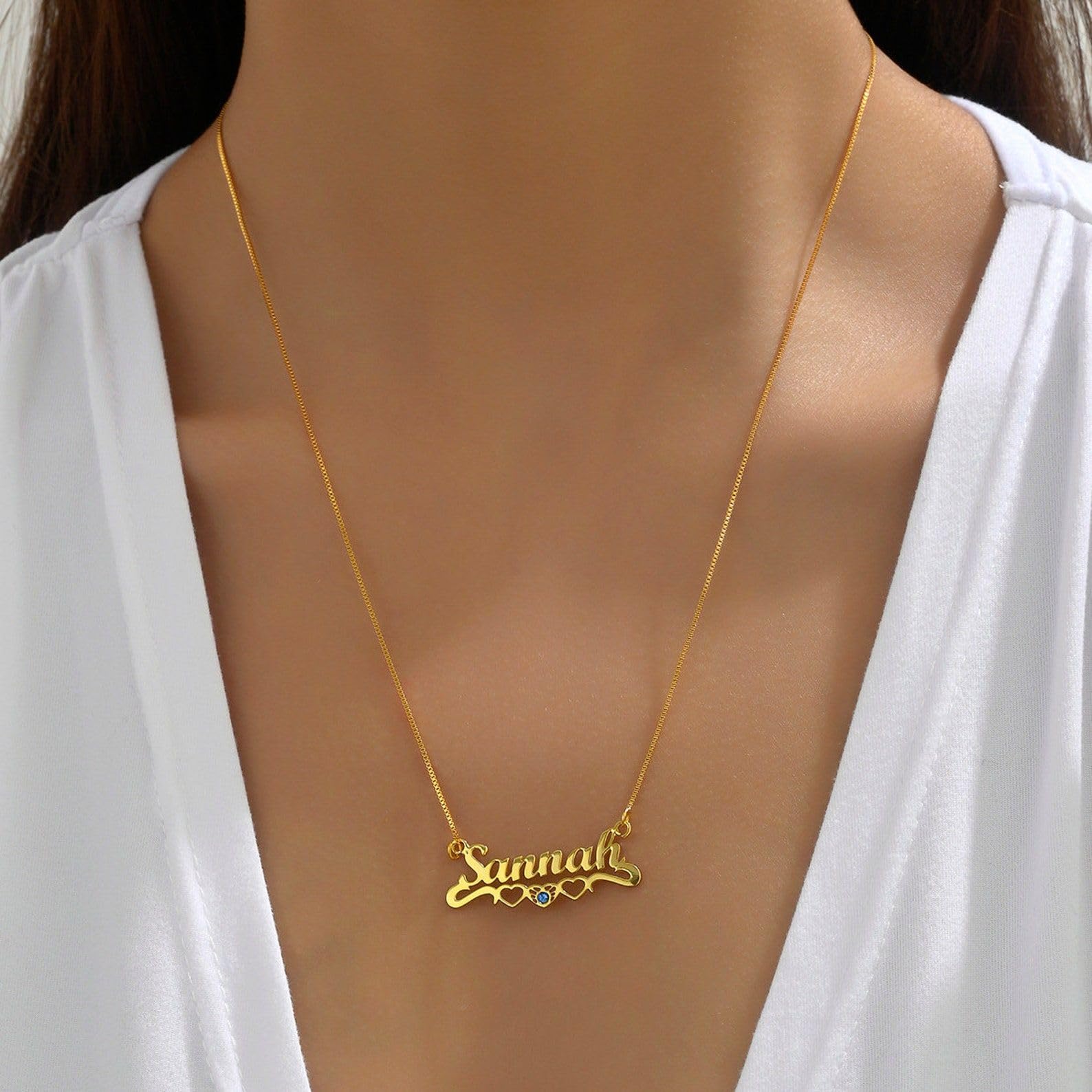 Nome personalizzato Collana con Pietra di nascita argento sterling 925 pietra di nascita Cuore Nome Collana personalizzato bambini fatti a mano Festa della mamma