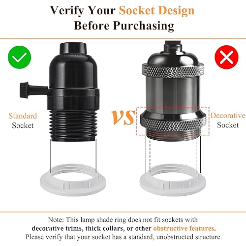 Miniatura 15 de DiCUNO Anillos de pantalla de lámpara E26, anillo de enchufe de luz negra, reemplazo de zócalo de bloqueo para soporte de lámpara roscado de base
