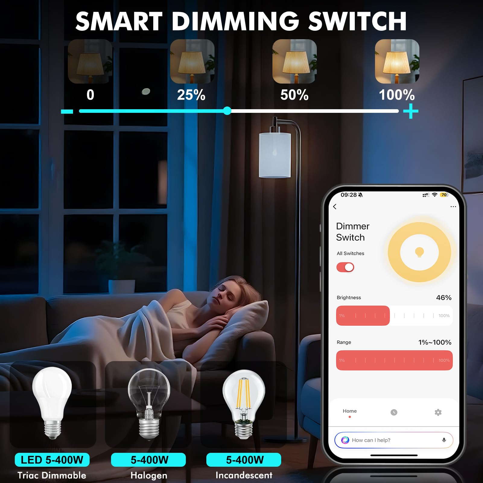 WIFI Dimmer Lichtschalter Wlan Smart Unterputz Glas Touch Screen Dimmer für LED Lampen Lichtschalter Weiß 100-240V 2.4GHz Smartphone Steuerung fuer Smartlife Alexa tuya Neutralleiter Wird Benötigt