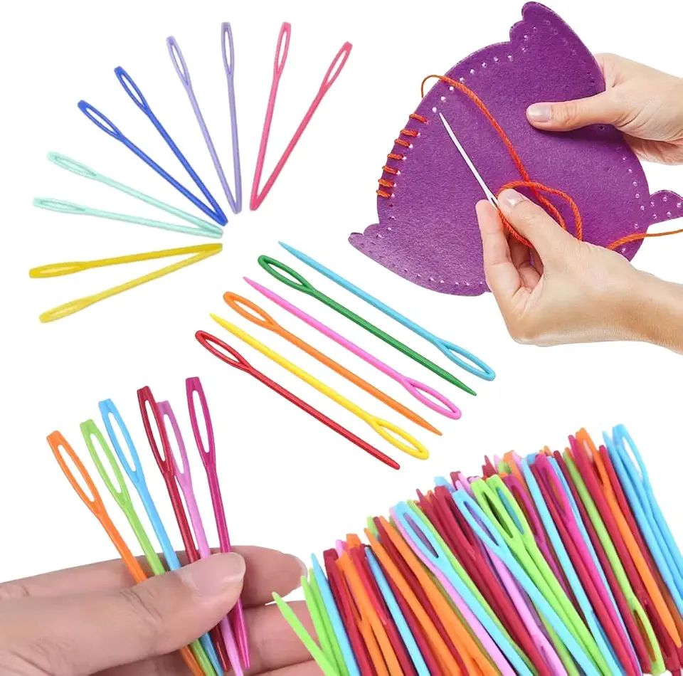 Kit com 25 Agulhas de Tapeçaria Plástica 7cm Coloridas – Ponta Arredondada para Artesanato, Crochê, Tricô, Bordado e Uso Escolar