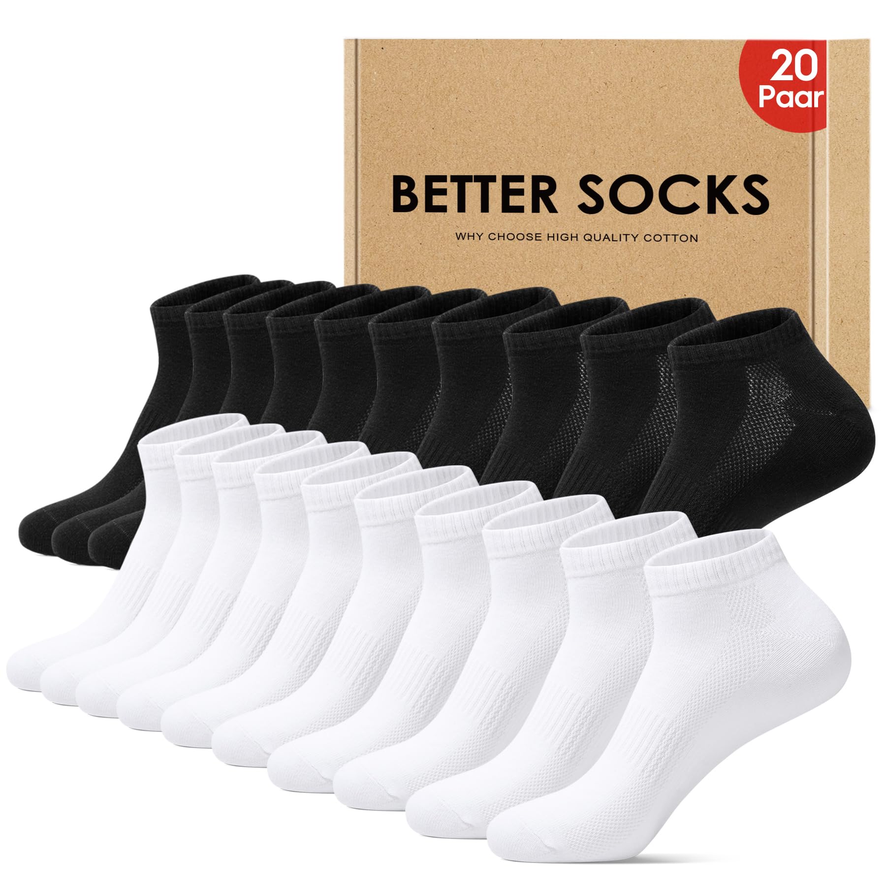 Falechay 10 Paar Sneaker Socken Herren Damen Sportsocken Kurze Atmungsaktive Sneakersocken Baumwolle Halbsocken Unisex