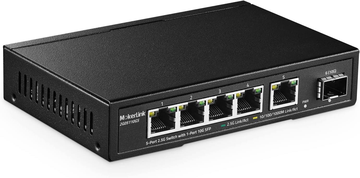 MokerLink 5 Port 2.5G Switch with 10G SFP, 5 x 2.5G BaseT