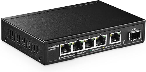 MokerLink Interruptor Ethernet de 5 puertos 2.5G con SFP 10G, 5 puertos Base-T de 2.5G compatibles con 101001000Mbps, conmutador de red sin disponible en Yaxa Venezuela