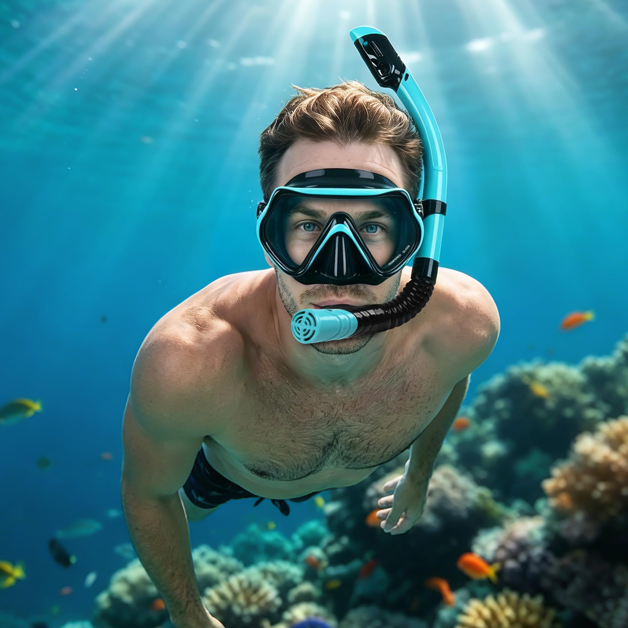 Maschera Snorkeling Adulto Panoramica 180° Antiappannante Sub, Blu Nerastro