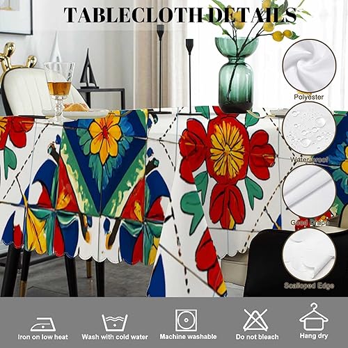Miniatura 4 de Swono Mantel rectangular con diseño mexicano, mosaico étnico, mandala, lavable, mantel para cocina, comedor, mesa para fiesta, cena, 50 x 72 pulgadas
