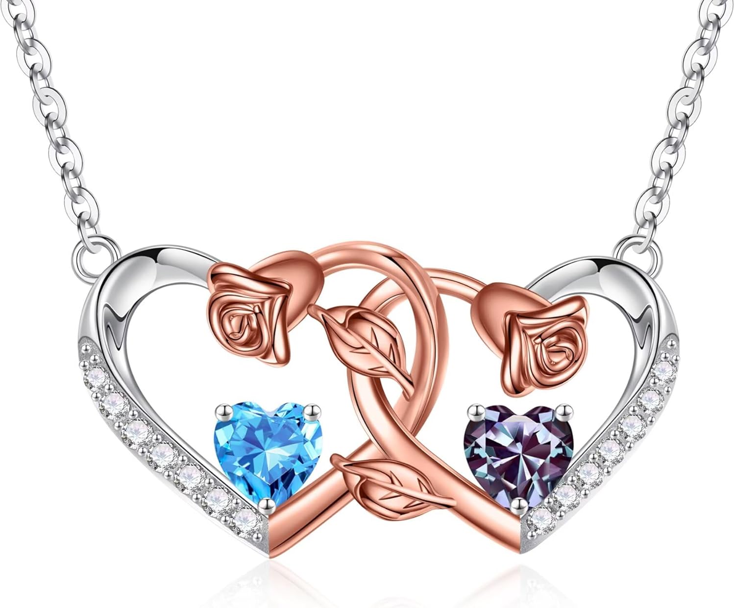 Iefil Valentines Day Gifts for Her - 925 Sterling Silver Birthstone Necklace, Double Heart Necklaces for Women, Anniversary Birthday Gifts for Women Wife Girlfriend Mom