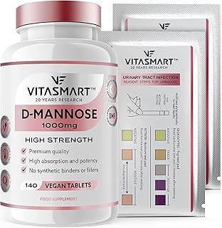 D-Mannose for UTI & Cystitis - 140 x 1000mg Clinical Strength D-Mannose Tablets & 2 UTI Test Strips - Superior to Cranberry Juice & Tablet - Premium UK Vegan Supplement for Women by VITASMART