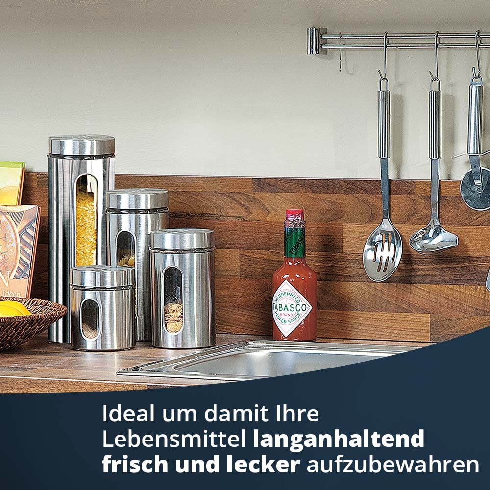 for friends Vorratsdosen mit Sichtfenster rund aus Edelstahl in Silber mit Glas-Ausschnitt 9er Set | Vorratsbehälter Küche mit Deckel | Aufbewahrungsbehälter für Lebensmittel | Durchmesser 10 cm