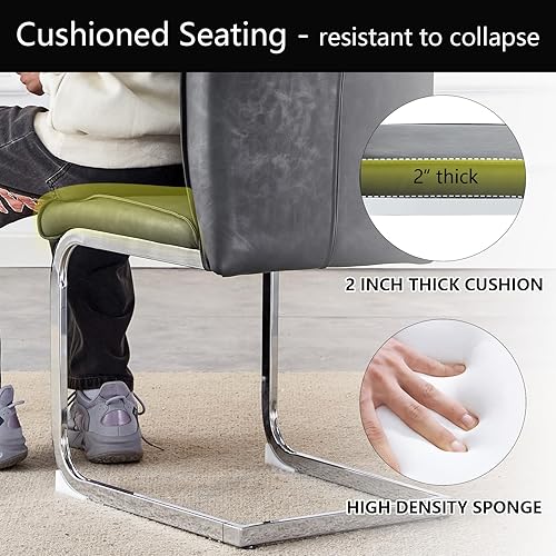 Miniatura 4 de cinkehome Juego de 4 sillas de comedor modernas, con respaldo alto, tapizada de piel sintética, sin brazos, con patas de metal para cocina, comedor,