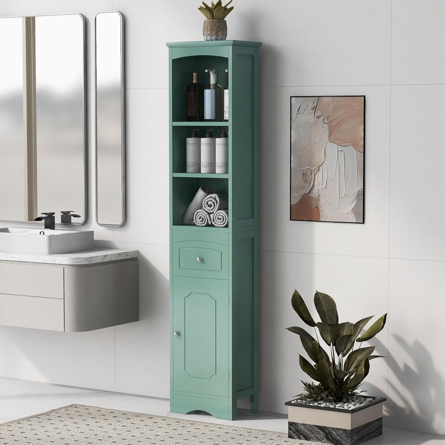 ANTSKU Tall Bathroom with 5 Shelves and Drawer