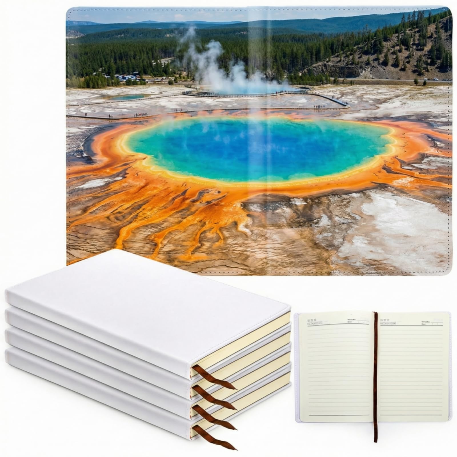 Paquete de 4 cuadernos de sublimación en blanco, tamaño A5, 200 páginas, con rayas gruesas, cuaderno personalizable de tela de tapa dura para suministros de viaje de oficina, 8.3 pulgadas de