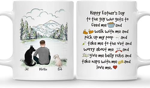 Vista 17 de GOSSBY Taza personalizada (2 perros), taza personalizada para papá y perro, regalo para los amantes de los perros, taza de café del padre del perro