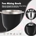Kitchen in the box 4.5QT + 5QT Deux bols,10-Speed Mélangeur de support (Onyx Black) - Équipé de fouet d'oeuf, crochet de douille & Flat Beater pour répondre à tous les besoins quotidiens en pain maison, gâteau et cuisson de biscuits