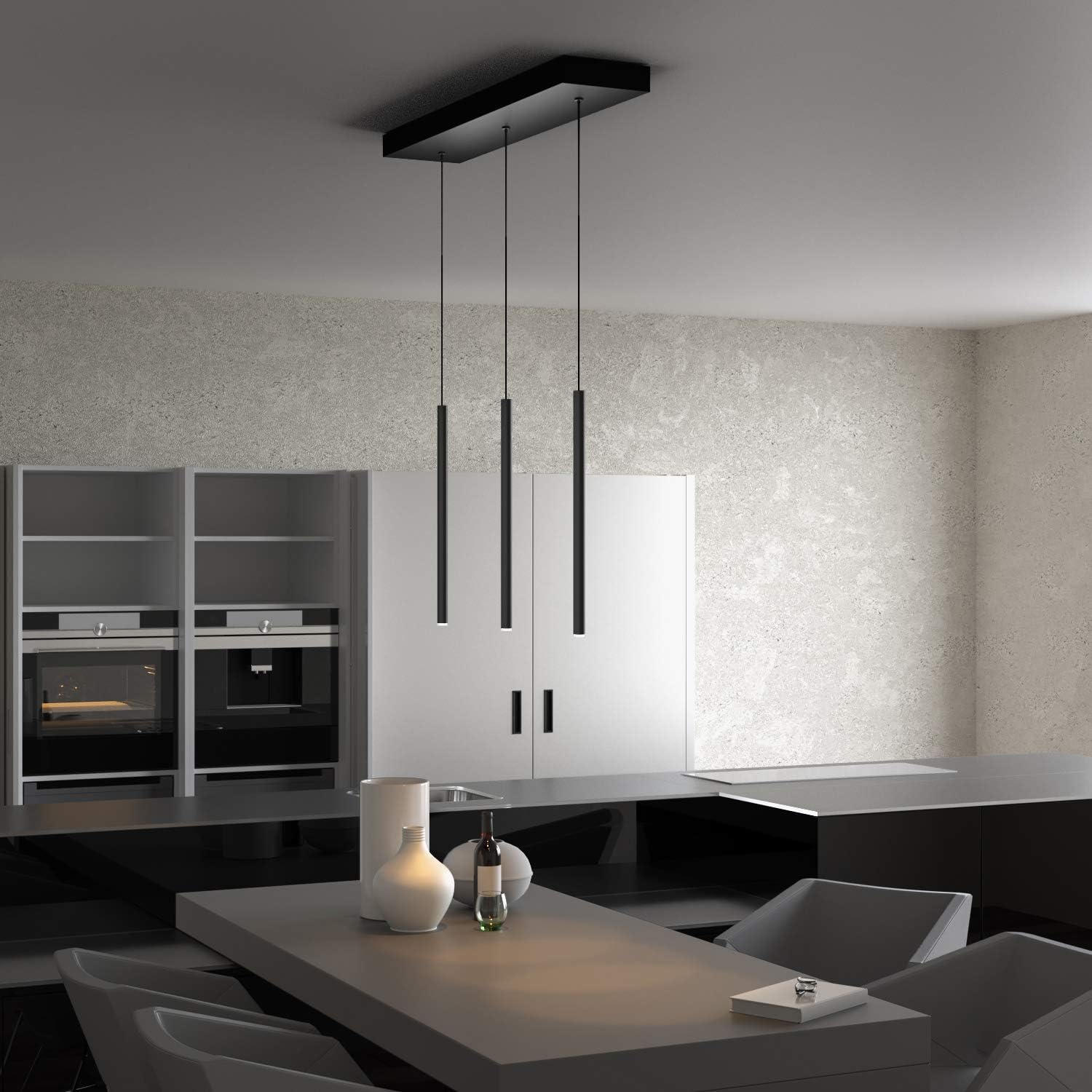 CANALIS 3 Mini Pendant Lighting Black - LED Hanging Light Fixture for Kitchen Island, Bar, Foyer - Cluster Pendants - Dimmable, Adjustable Wire, Lamp Bulb Included