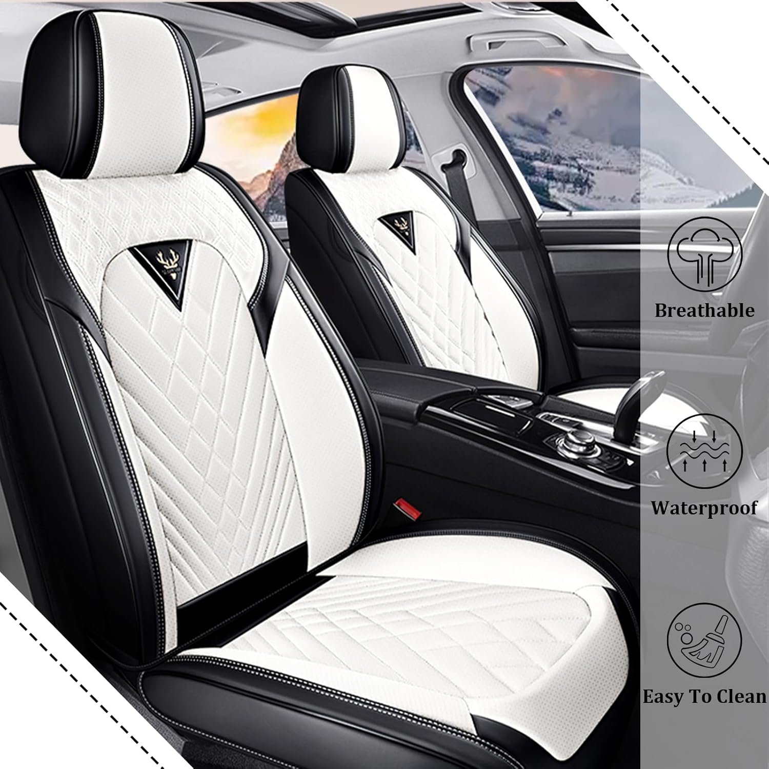Car Seat Covers Front Seats for Honda HR-V 2016-2026, Waterproof Nappa Leather Car Seat Cover, Full Coverage Car Seat Covers Sets(2 Seats/Black White)