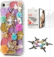 Vista 4 de STENES Bling Funda compatible con iPhone 5C, elegante, hecha a mano en 3D [serie brillante], diseño de hipocampo coral con protector de pantalla