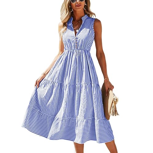 BROVAVE Womens 2026 Summer Sleeveless Shirt Dress Collar Striped V