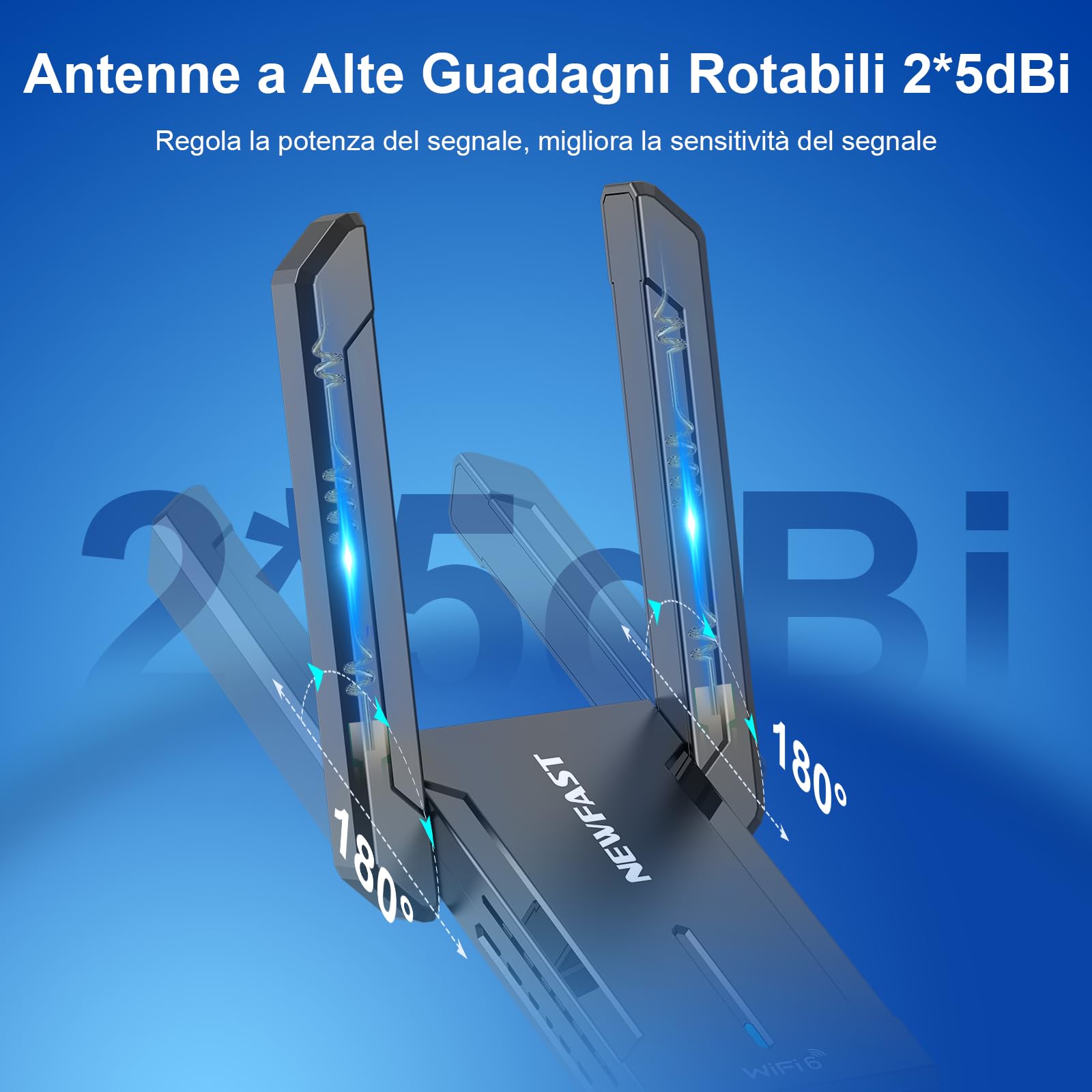 NEWFAST Chiavetta WiFi 6E USB 5400Mbps Tri-Band 6/5/2,4GHz USB3.0 OFDMA MU-Mimo WPA3 NF-U353