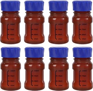 100ml 브라운 PP 미디어 보관 병, 8팩 GL45 그라데이션 스퀘어 시약 병, 블루 스크류 캡 포함, 빛에 민감한 시약 배양 매체용 오토클레이브 가능한 누출 방지 실험실 용기