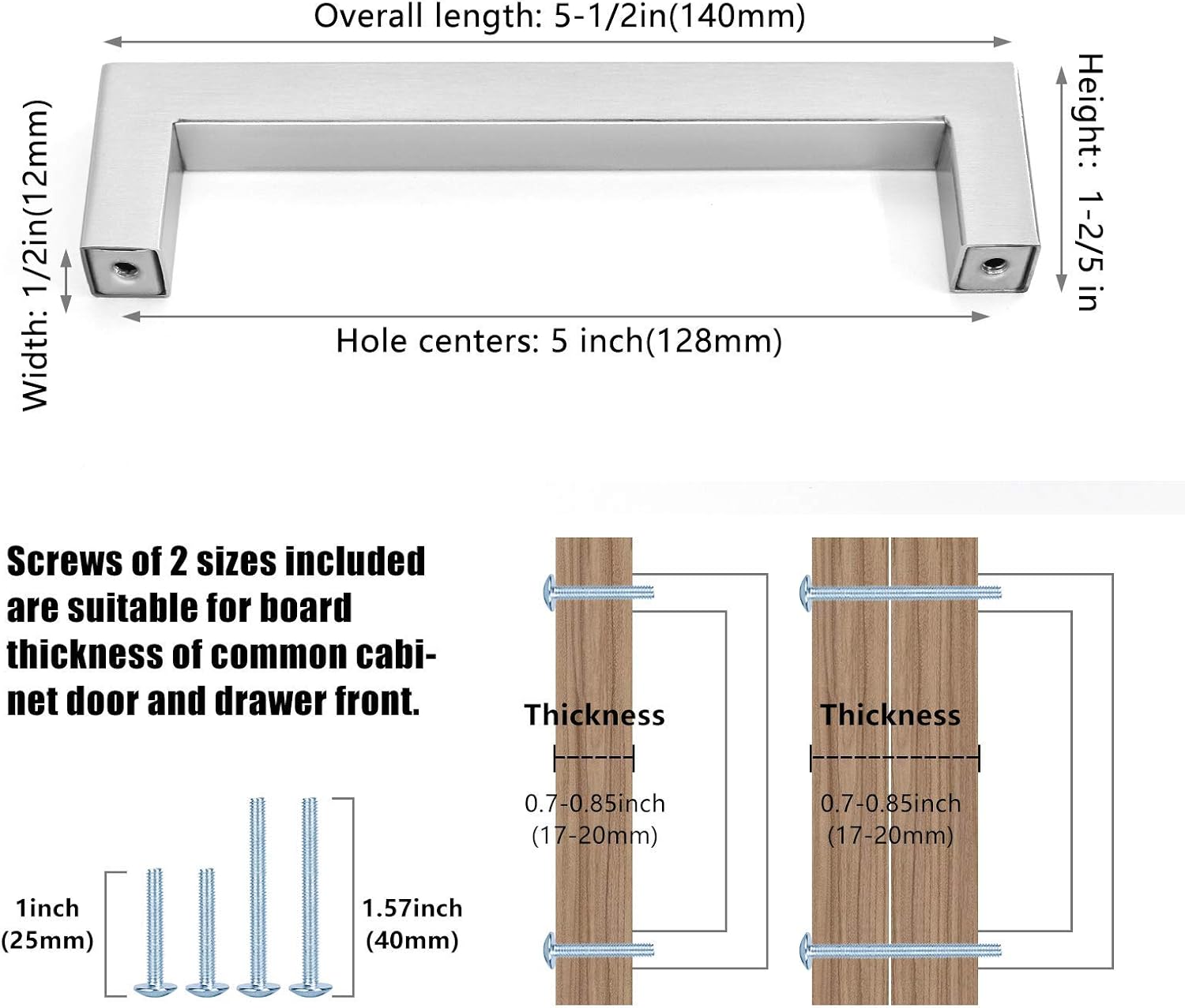OYX 10-Pack Cabinet Handles Brushed Nickel, 5 inch Hole Center Stainless Steel Drawer Pulls for Kitchen Bathroom Cupboard, Modern Cabinet Hardware for Doors and Dresser