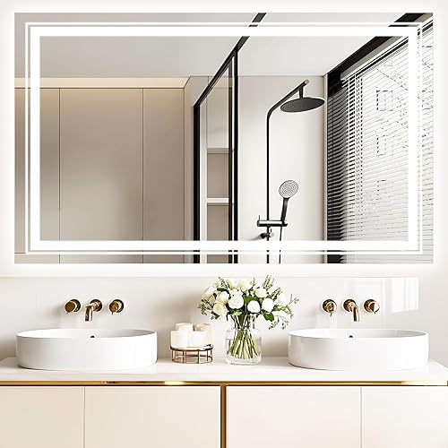 Miniatura 9 de Espejo LED de 24 x 32 pulgadas para baño con luz frontal y retroiluminada, espejos digitales para pared, antiniebla, regulable continuo, espejo