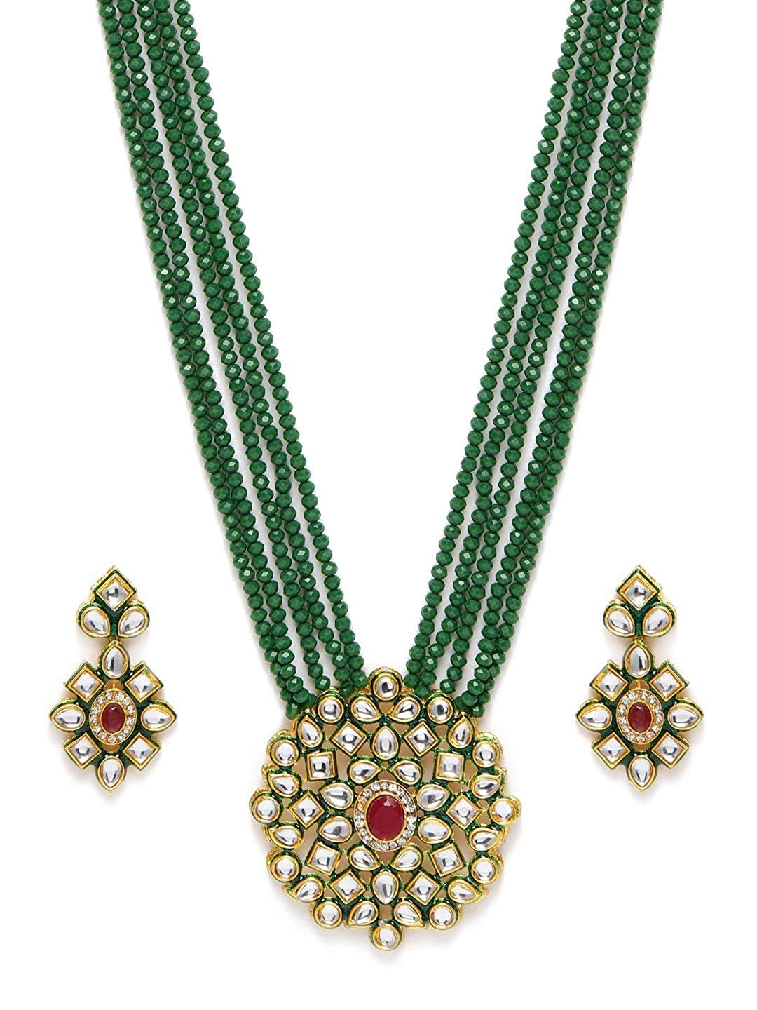 PUJVI Alloy Green Traditional Necklaces Set Long Haram [Green Long Kundan Necklace Set] For Women (B0B51W7QLZ) Amazon Price History, Amazon Price Tracker