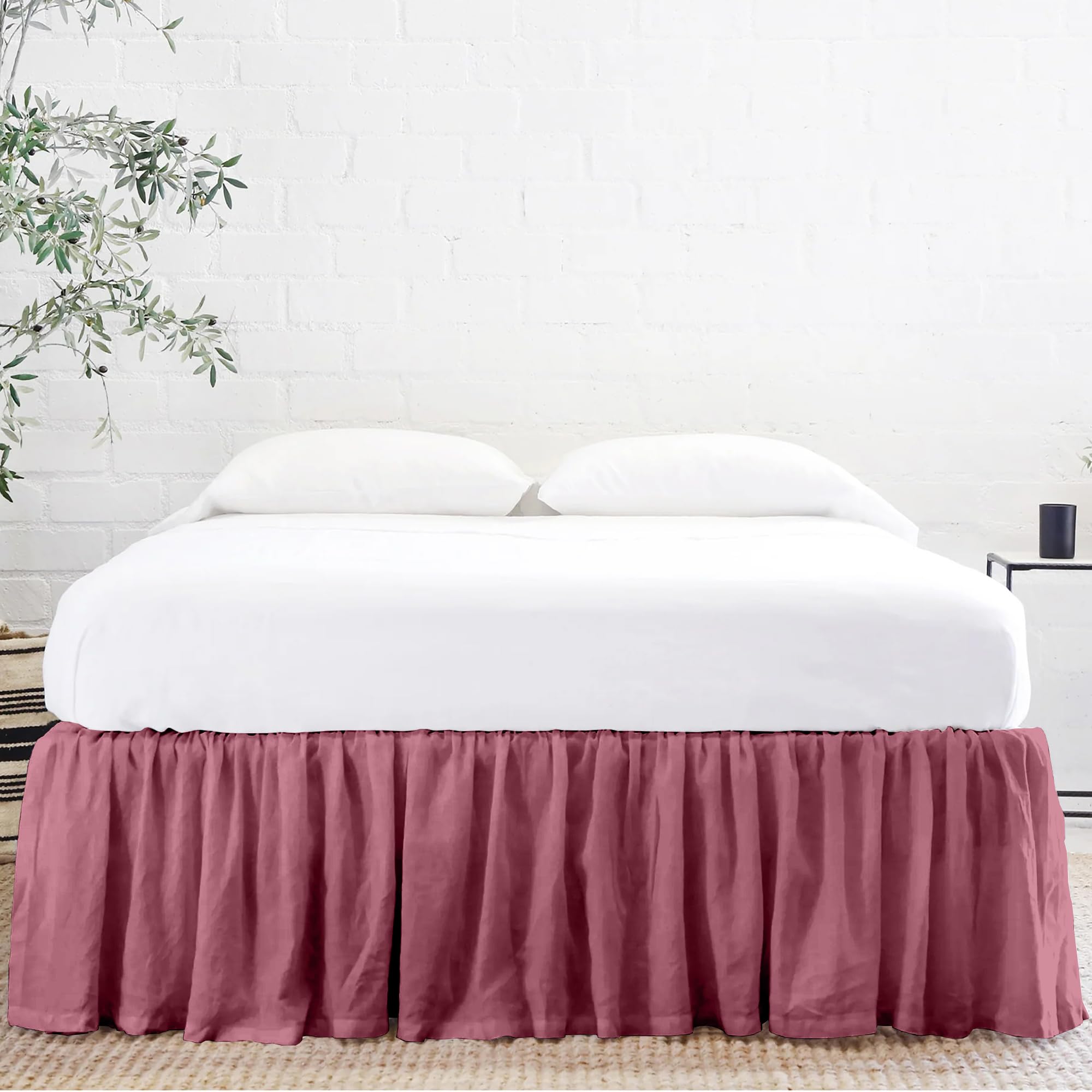 Linenweaves Bed Skirt Queen Size 15 Inch Drop | Solid Pattern Microfiber Easyfit | Tailored Wrinkle Fade Resistance Soft Fabric Stylish Design Bed Frame Legs Cover- (Dark Pink, 60 * 80 in)-image-32