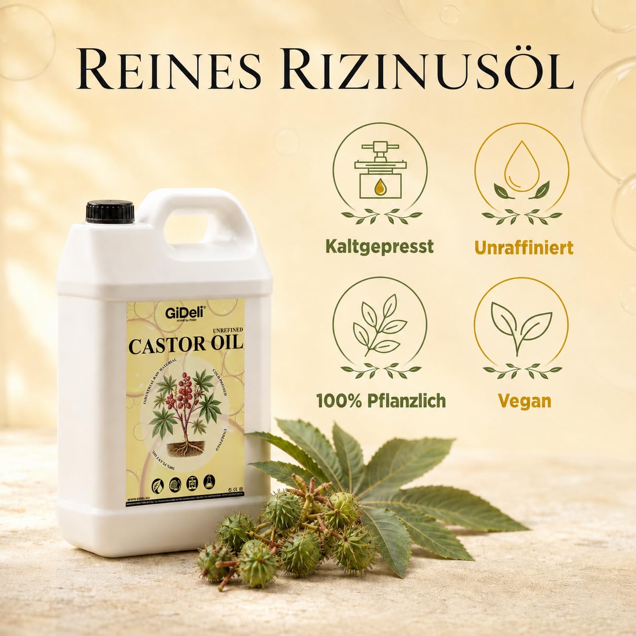 GiDeli Rizinusöl Kaltgepresst 5L Castor Oil Ph. Eur. für Haare und Haut