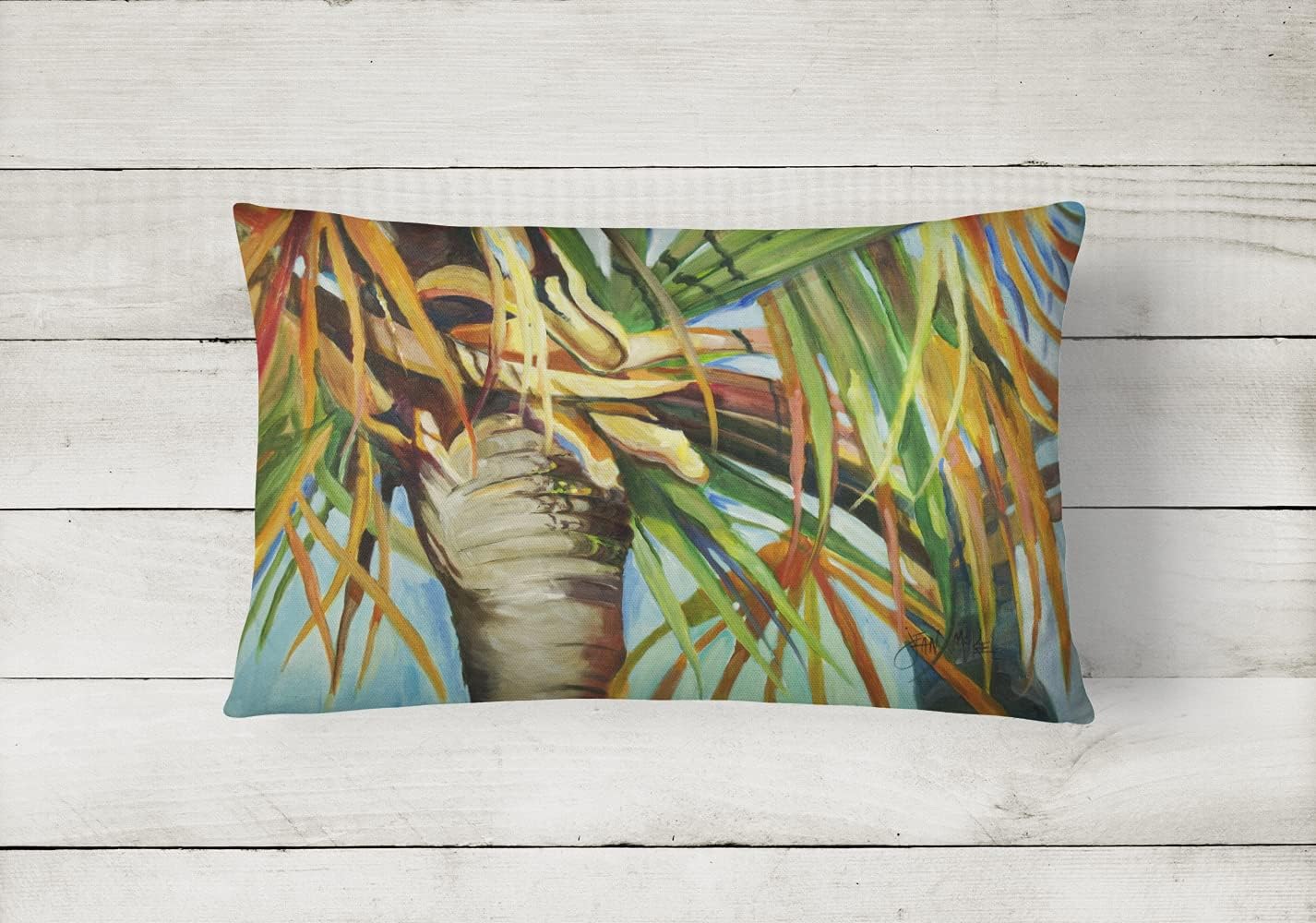Caroline's Treasures JMK1129PW1216 Orange Top Palm Tree Canvas Fabric Decorative Pillow Machine Washable, Indoor Outdoor Decorative Pillow for Couch, Bed or Patio, 12HX16W