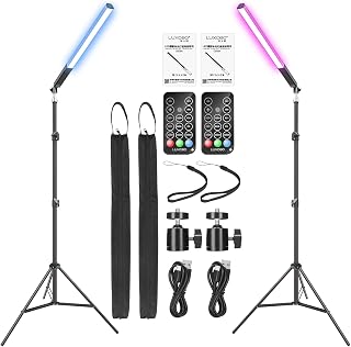 2 Pack RGB LED Video Light Wand, LUXCEO Photography Studio Lighting Kits with 29" to 81" Tripod & Remote Control, Dimmable Photography Light Stick 36 Colors 3000K-6000K