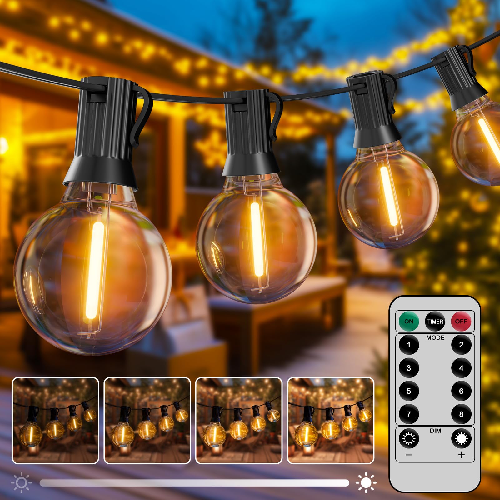 Hoteril Catena Luci da Esterno Giardino-30M, G40 Catena Luminosa Esterno: 42+2 Lampadine, Temperatura Colore 2200K, Alimentazione a Spina, Ideale per Pergolato da Giardini, Gazebo, Balcone, Campeggio