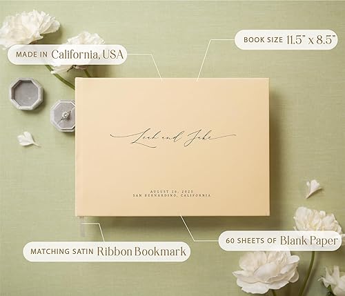 Vista 16 de MUUJEE Libro de visitas personalizado en Sage – Libro de invitados moderno personalizado de alta calidad para recepción de boda, fiesta de Salvia