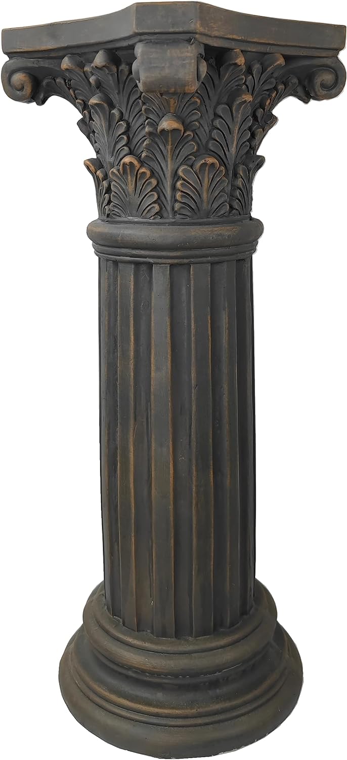 OUTOUR Unique Magnesium Oxide Corinthian Greek Column Pillar with Stand Base Pedestal for Indoor Outdoor Garden Backyard Courtyard Patio Decor33.5’’High,Antique Bronze