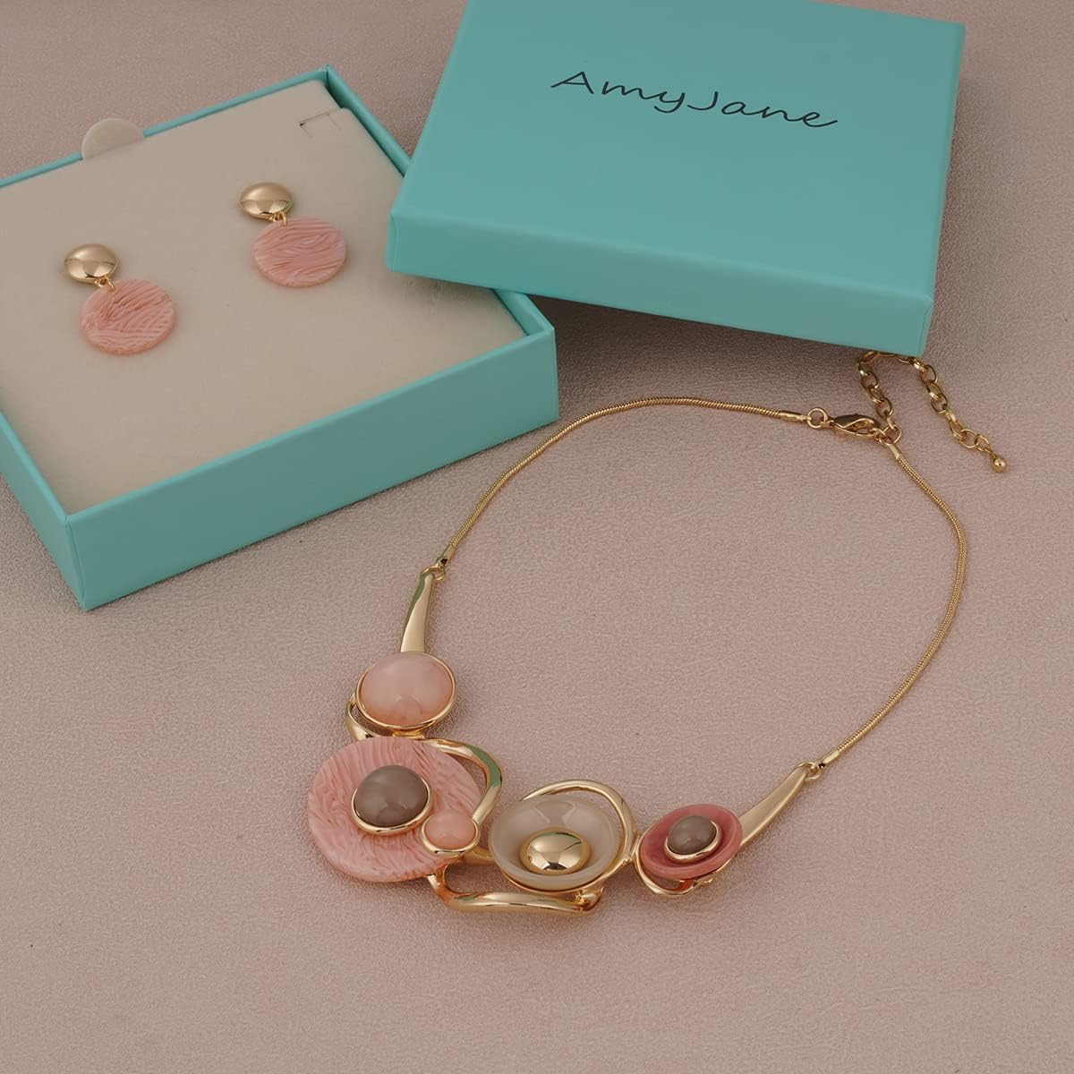 AMYJANE Vintage Statement Jewelry Set - Spring Leaf Flower Floral Plant Necklace Earring Set Crystal Rhinestone Fashion Costume Jewelry for Women Prom Party Unique Gift - Image 5