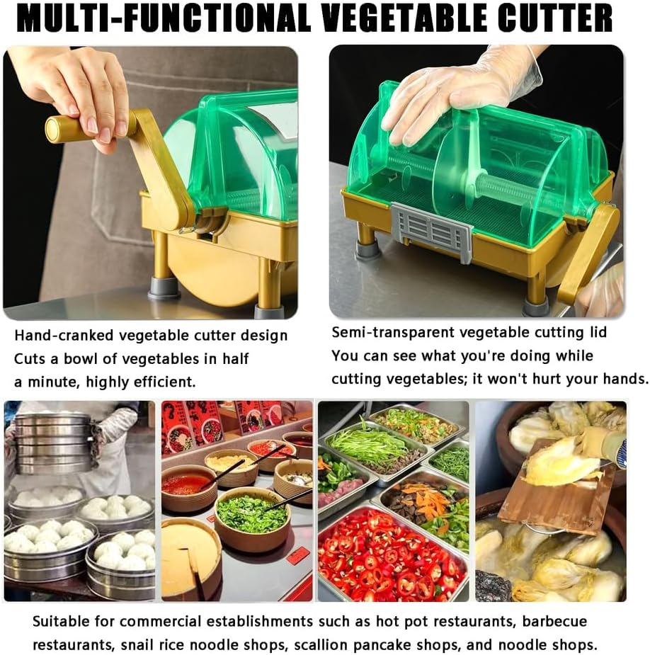 Commercial Vegetable Cutter, Hand-Cranked Vegetable Cutting, with Stainless Steel Blades, 3mm Fine Shreds, Leeks/Coriander/Garlic/Onions, for Home and Restaurant