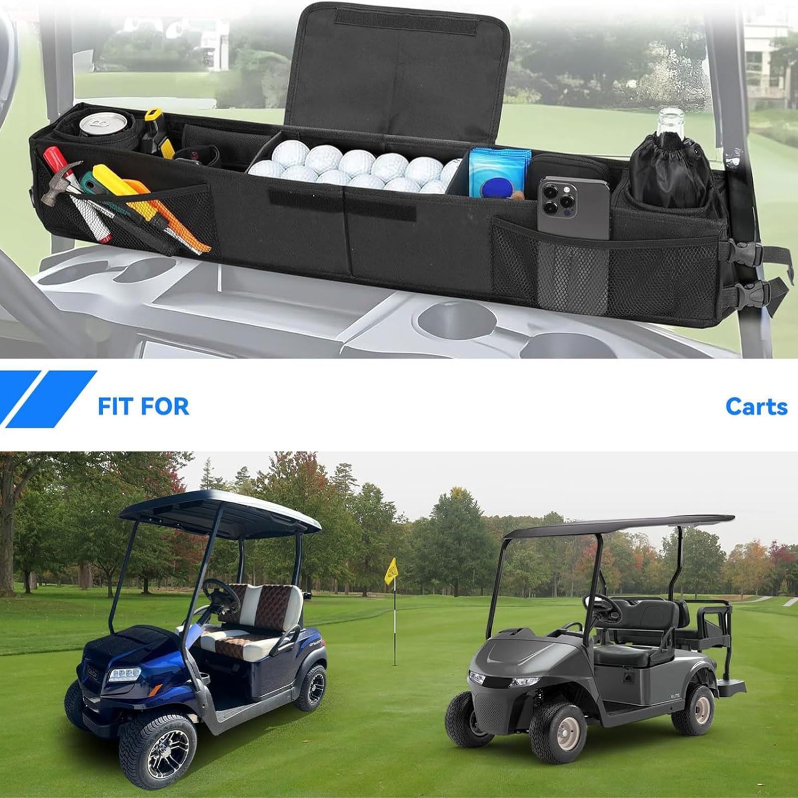 Carrito plegable Solución de almacenamiento rápido de poliéster espacioso interior cierre seguro, resistente al agua, resistente a la intemperie, organizadores de carrito de golf