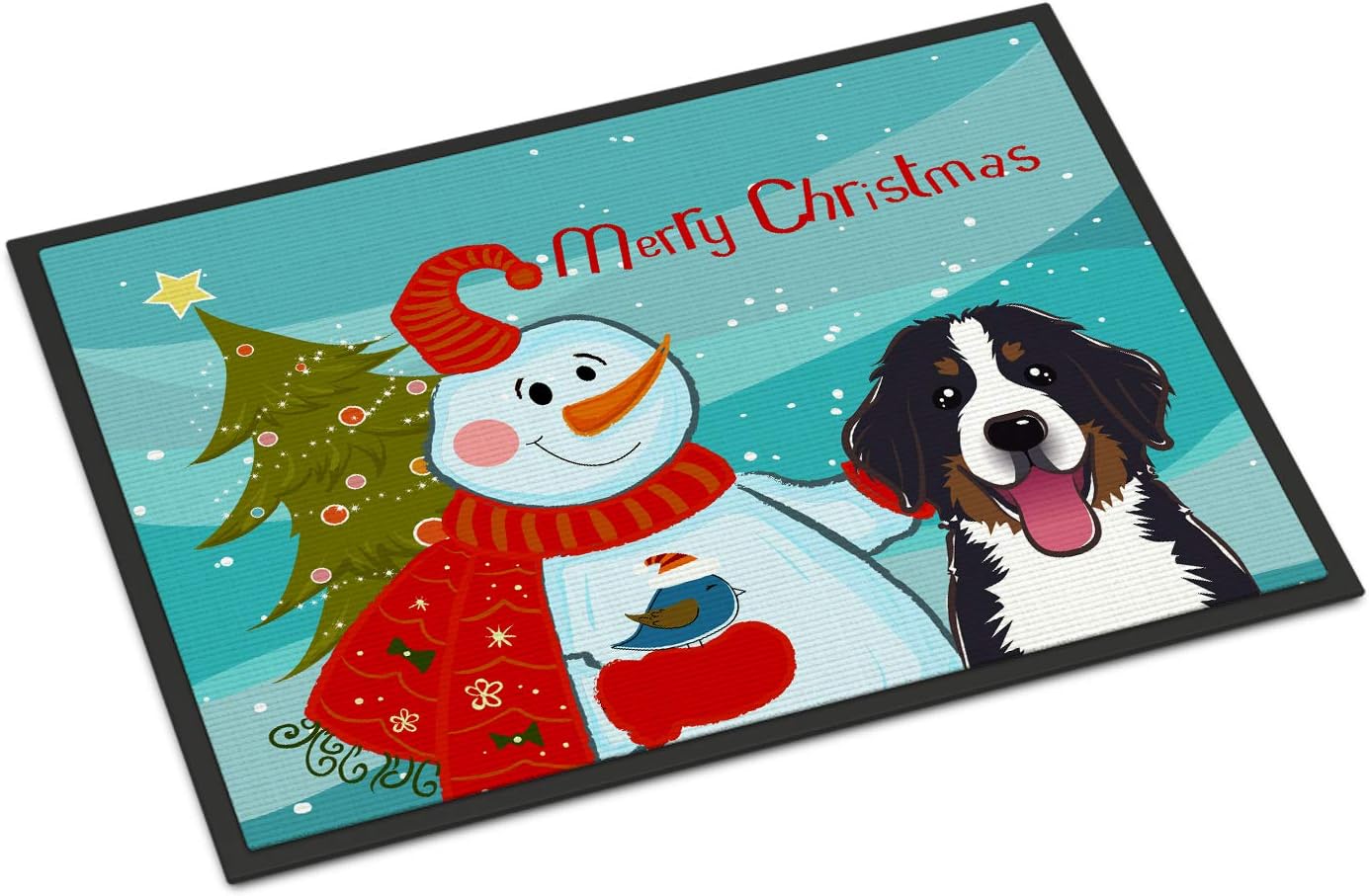 Caroline's Treasures BB1857MAT Snowman with Bernese Mountain Dog Doormat 18x27 Front Door Mat Indoor Outdoor Rugs for Entryway, Non Slip Washable Low Pile, 18H X 27W