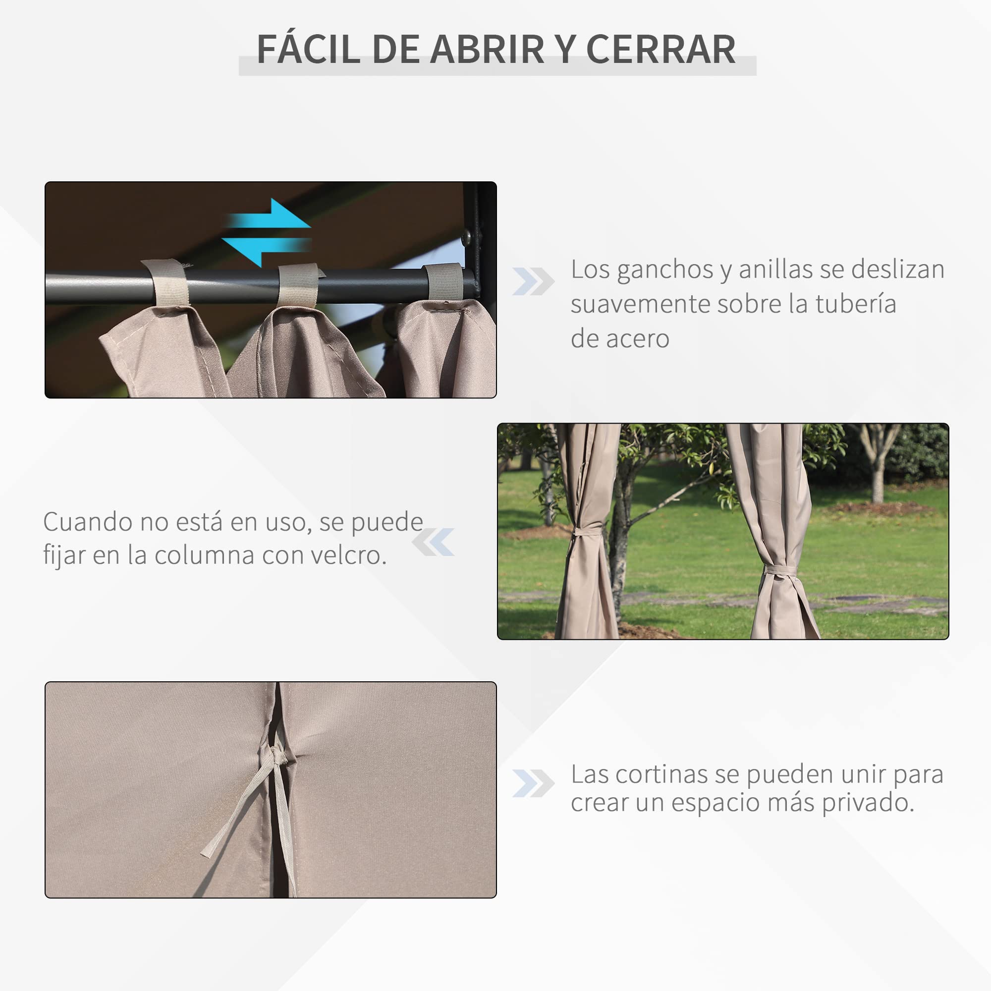 Outsunny Cenador de Jardín 4x3 m Pabellón de Exterior con 6 Paredes Laterales 8 Orificios de Drenaje y Marco de Acero Gazebo para Fiestas Patio Terraza Caqui